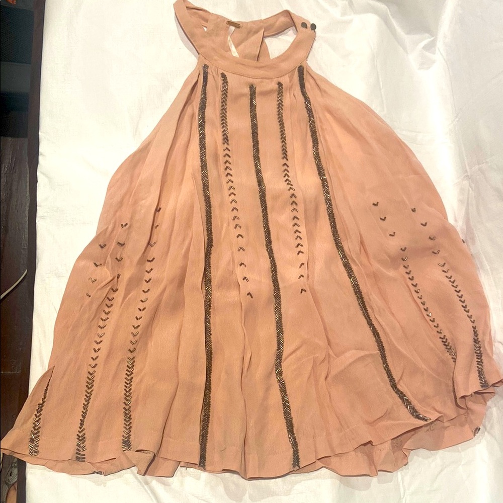Free People - Peach Halter Dress with Embroidered Beads